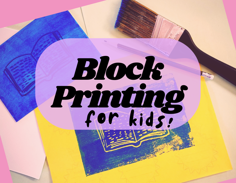 image reads: block printing for kids 