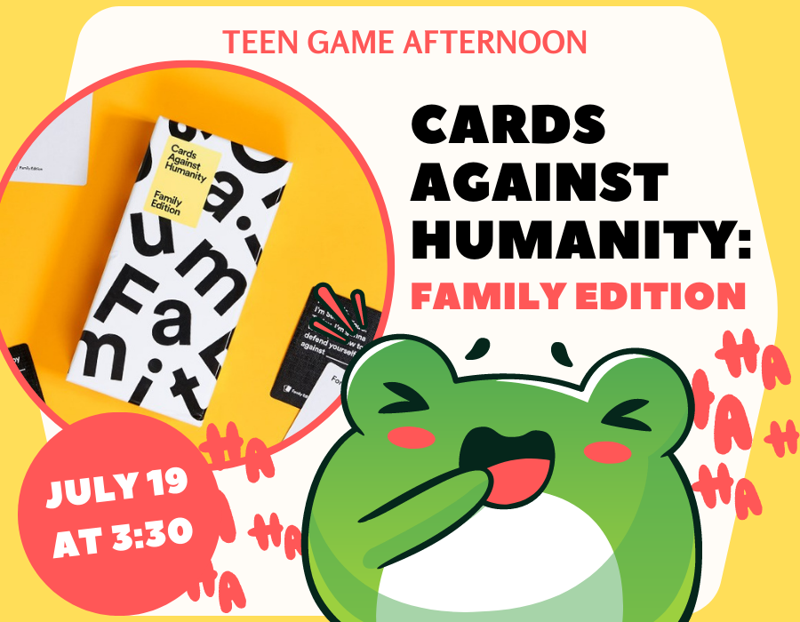 Cards Against Humanity Family edition featuring cute laughing frog