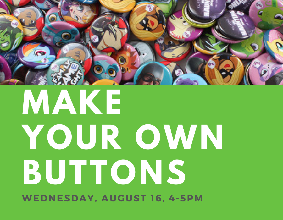 Make Your Own Button - pile of colorful pins on green background