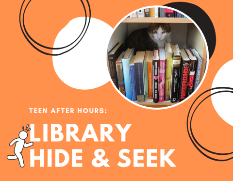 Library Hide and Seek Poster - Cat hiding behind books