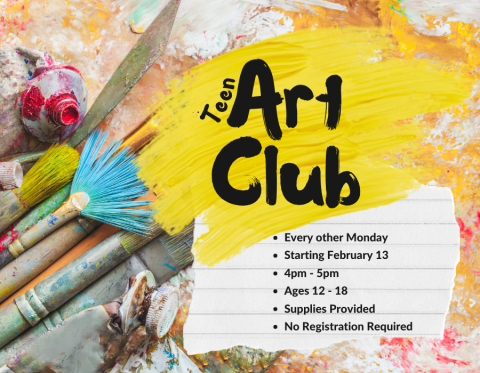 Teen Art Club - paint brushes and splashes of yellow paint