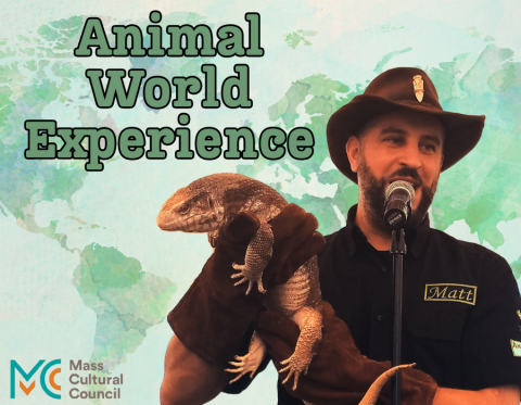 image shows Matt Gabriel, a bearded white man in a cowboy hat holding a cool lizard I'm not sure the name of with gloved hands