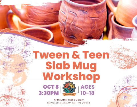 Tween and Teen Slab Myg Workshop in reddish orange color placed below a picture of unfinished pottery. 