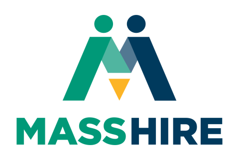 blue and green MassHire logo