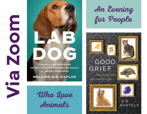 two book covers featuring images of dogs on an aqua background