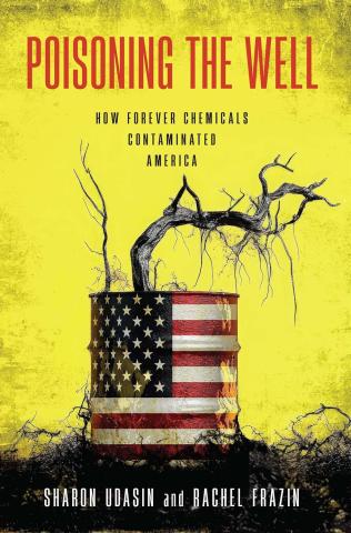 Chemical drum decorated with American flag on yellow background