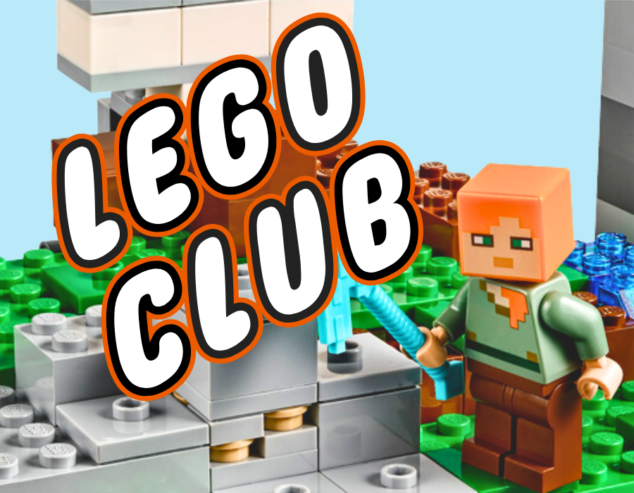 image reads "LEGO CLUB" and features a LEGO Minecraft minifigure