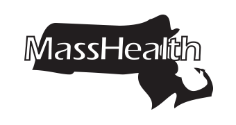 MassHealth logo:  The words "MassHealth" over a blue silhouette of the state of MA