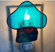 night light featuring blue stained glass mushroom