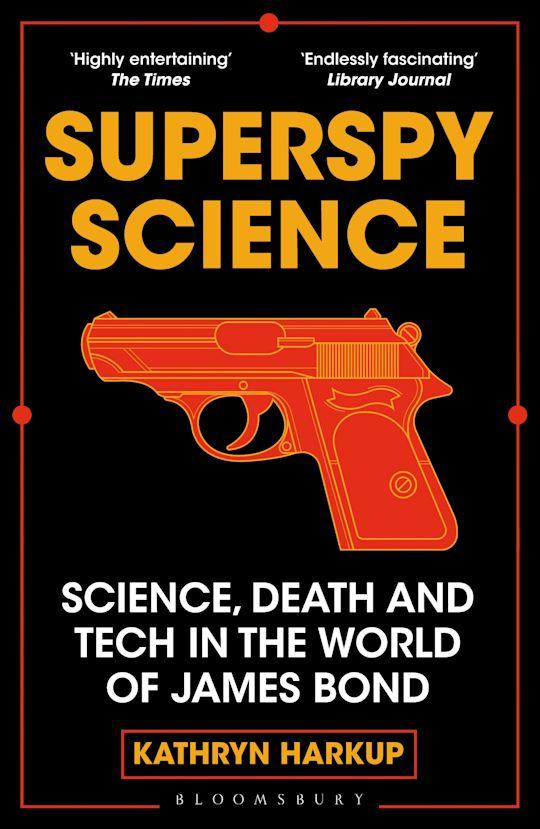 Book cover for Superspy science.  Red handgun on black background.