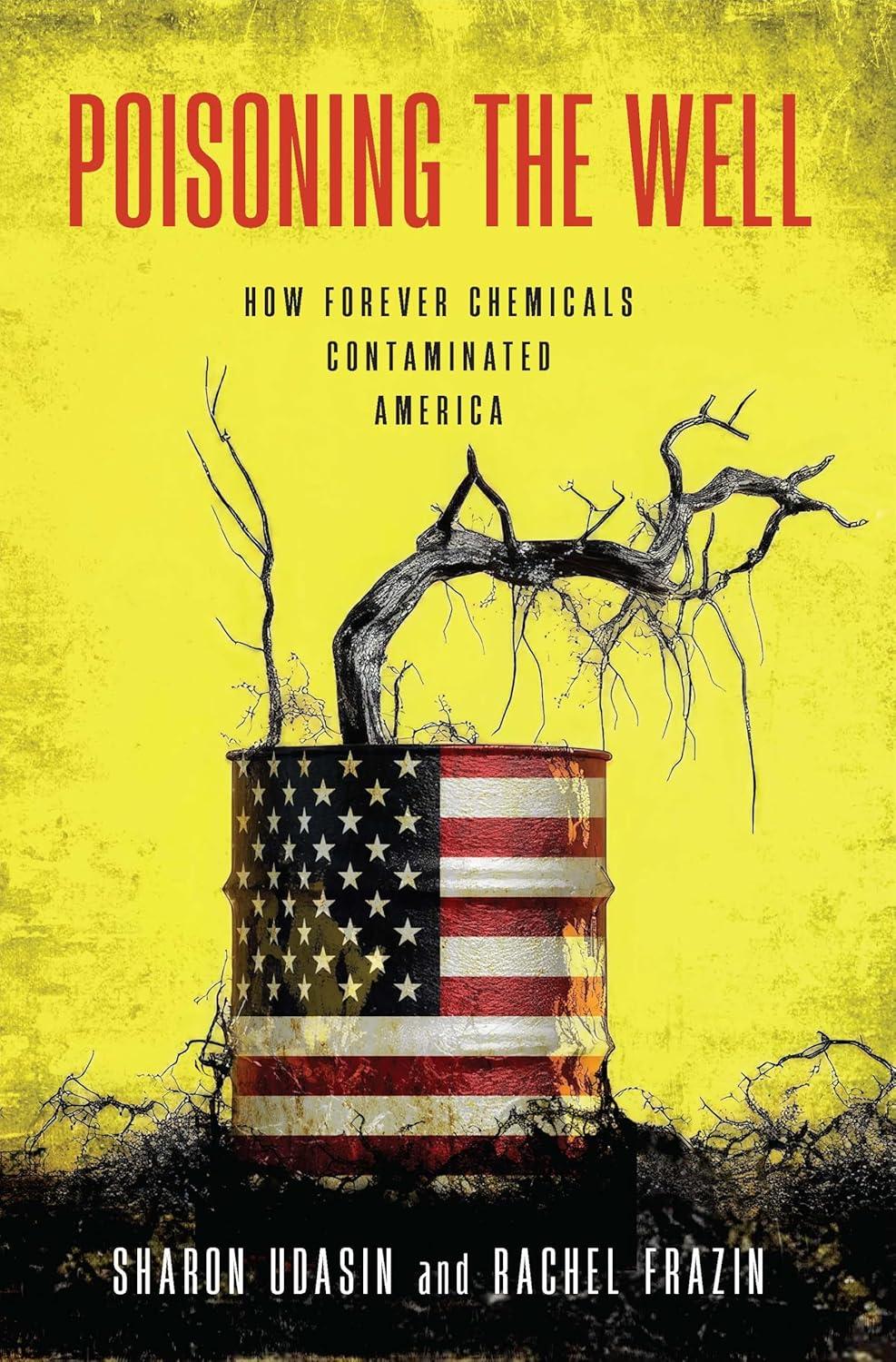 Chemical drum decorated with American flag on yellow background